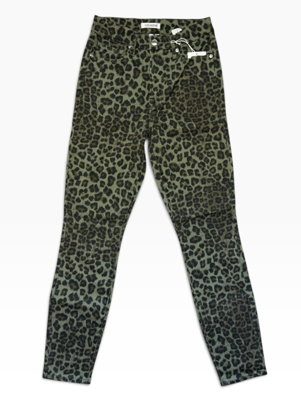 GOOD AMERICAN GREEN LEOPARD GOOD WAIST CROP SKINNY JEANS - NWT!